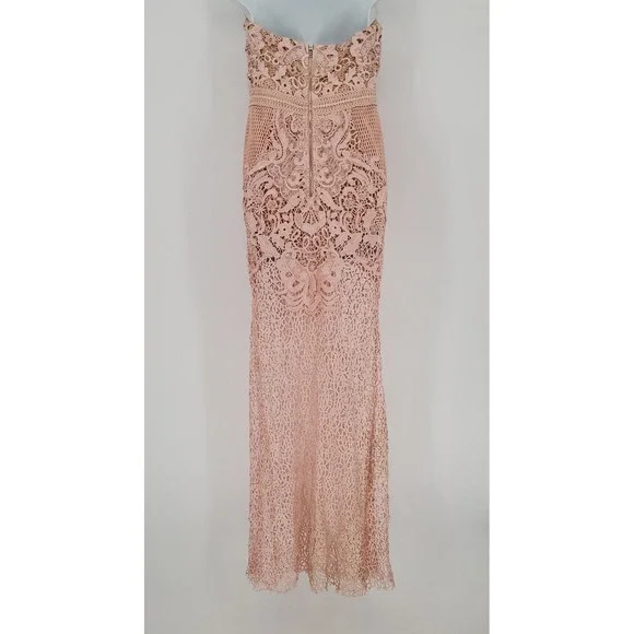 Fashion Nova Pink Crochet Lace Strapless Maxi Dress w/Built-in Shorts - Picture 3 of 9